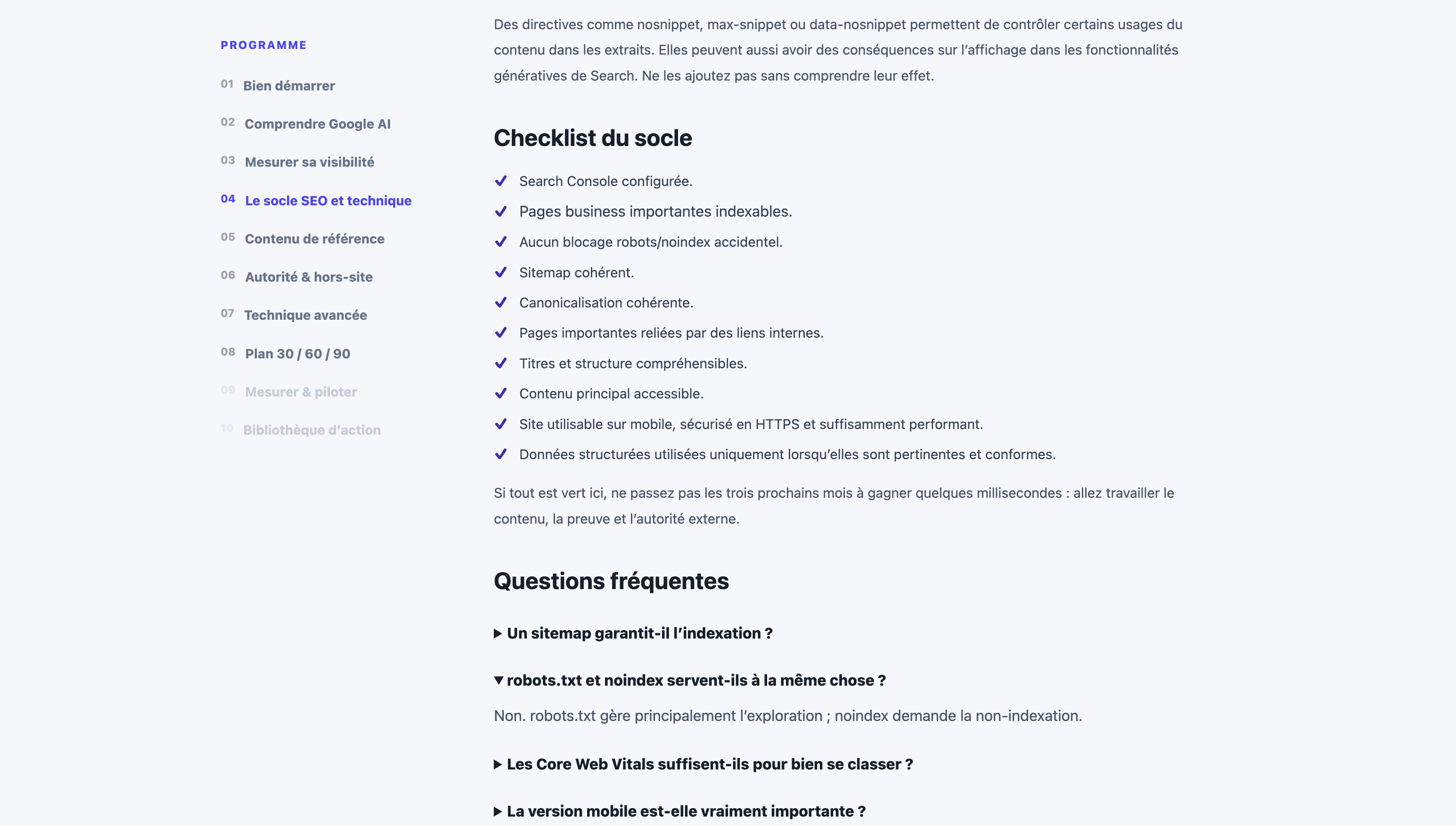 Checklist et ressources du programme